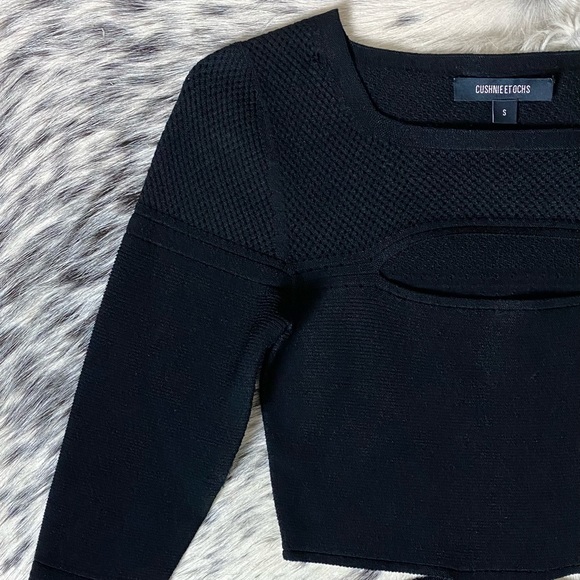 CUSHNIE ET OCHS CROPPED SLASHED KNIT TOP, SZ S BLACK - Picture 4 of 15